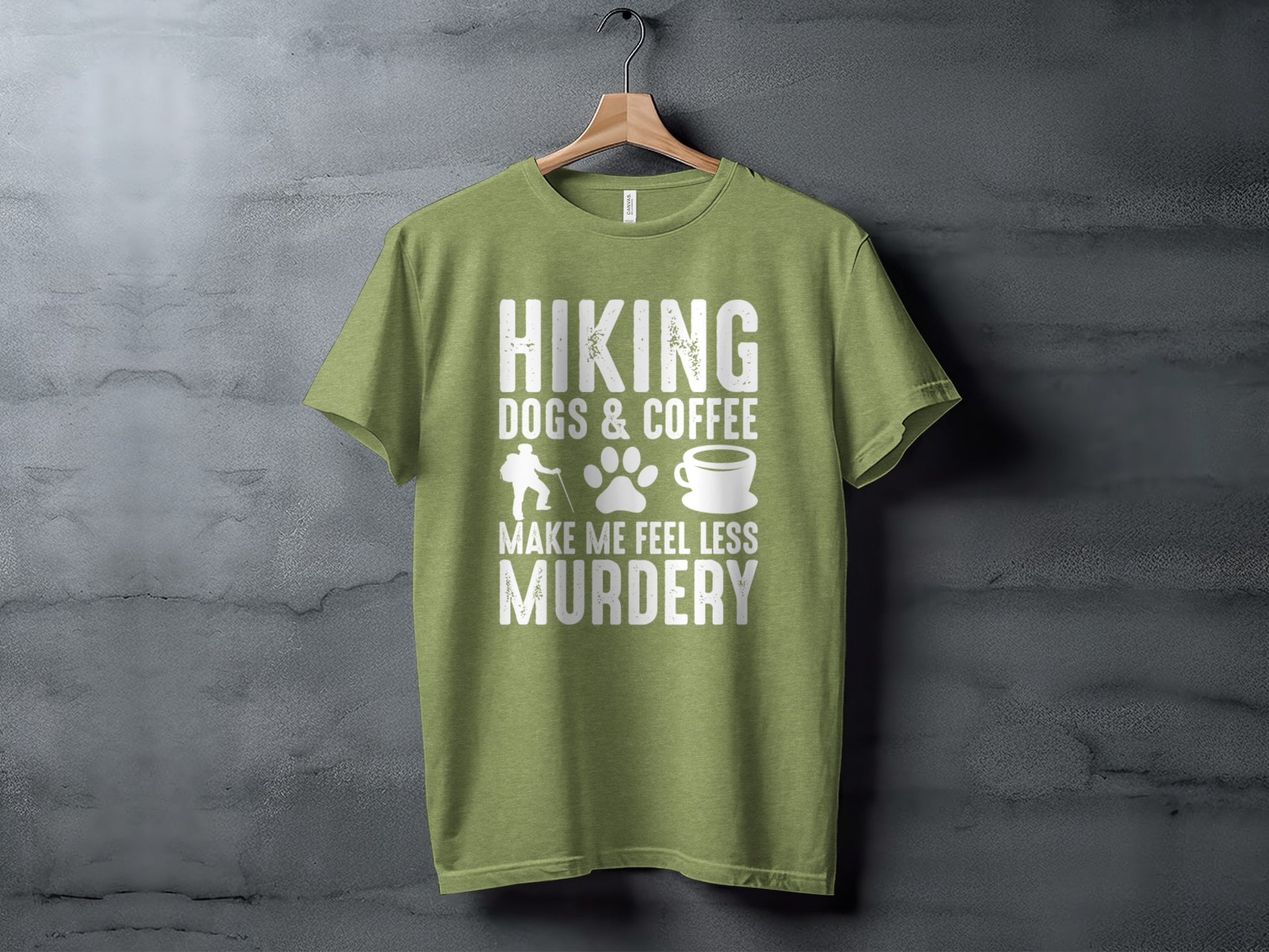 Hiking Dogs Coffee Less Murdery Funny Graphic Design T-Shirt T-Shirt - Outdoor & Adventure Collection - Mile Marker 16 Gear by Cloud 16 Clothing Co.