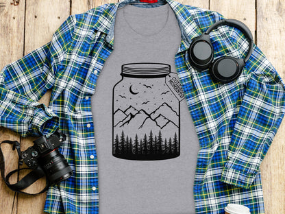 Collect Moments Jar with Mountains Scene Design T-Shirt T-Shirt - Outdoor & Adventure Collection - Mile Marker 16 Gear by Cloud 16 Clothing Co.