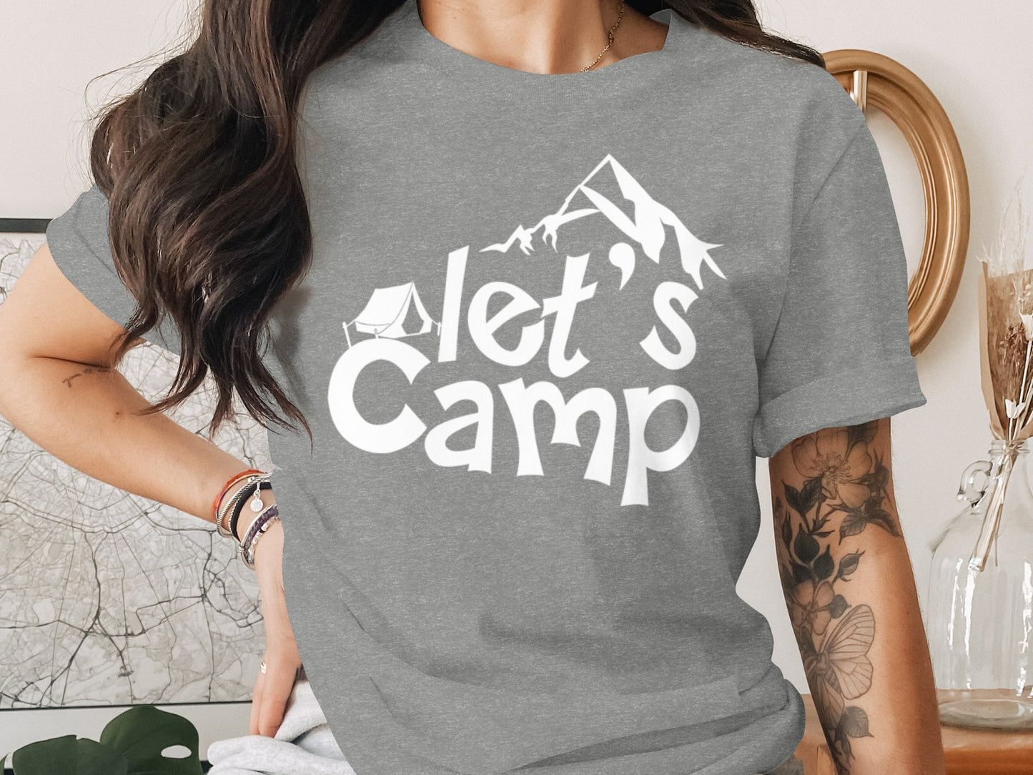 Lets Camp Tent With Mountain T-Shirt T-Shirt - Outdoor & Adventure Collection - Mile Marker 16 Gear by Cloud 16 Clothing Co.