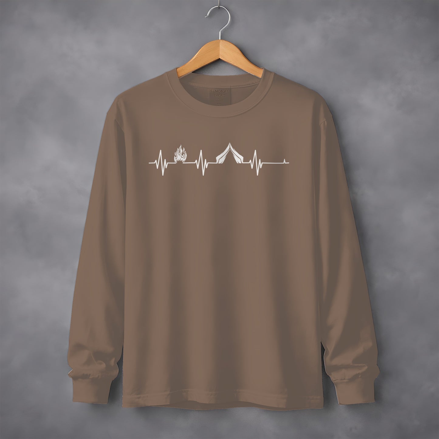 Camping Fire Tent Heartbeat Outdoor Adventure Long Sleeve T-Shirt Long Sleeve Tee - Outdoor & Adventure Collection - Mile Marker 16 Gear by Cloud 16 Clothing Co.