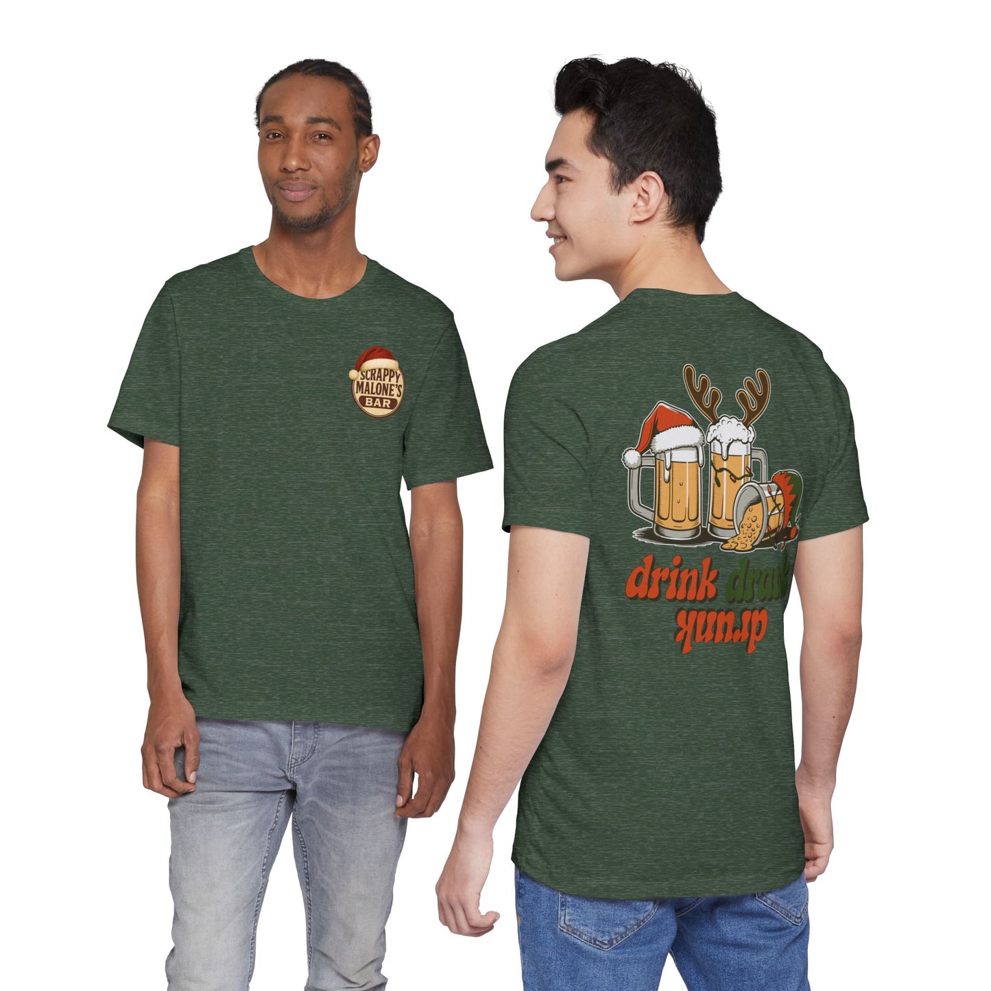 Scrappy Malone's Bar Christmas Tee — "Drink, Drank, Drunk" Holiday Shirt