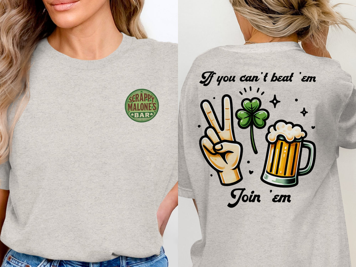 Scrappy Malone's Bar, St Patricks Day, Irish Bar, Shamrock, Retro Pub Sign, Custom Design T-Shirt - Scrappy Malone's Bar 100-Proof Humor - Cloud 16 Clothing Co.