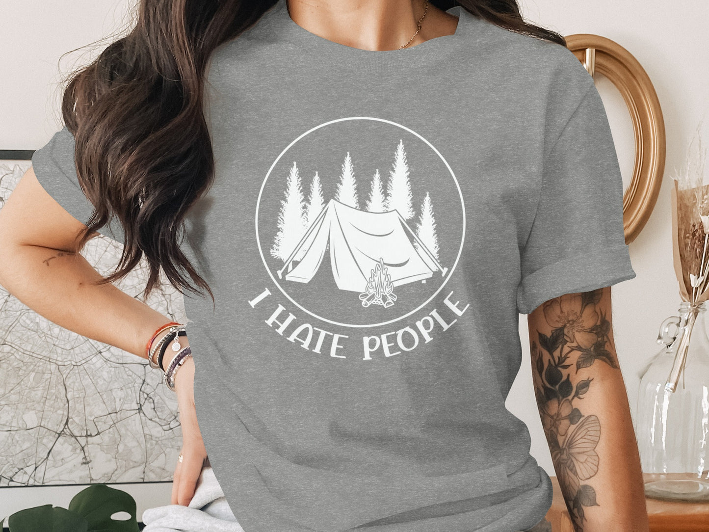 I Hate People Camping Tent Trees Graphic Illustration T-Shirt T-Shirt - Outdoor & Adventure Collection - Mile Marker 16 Gear by Cloud 16 Clothing Co.