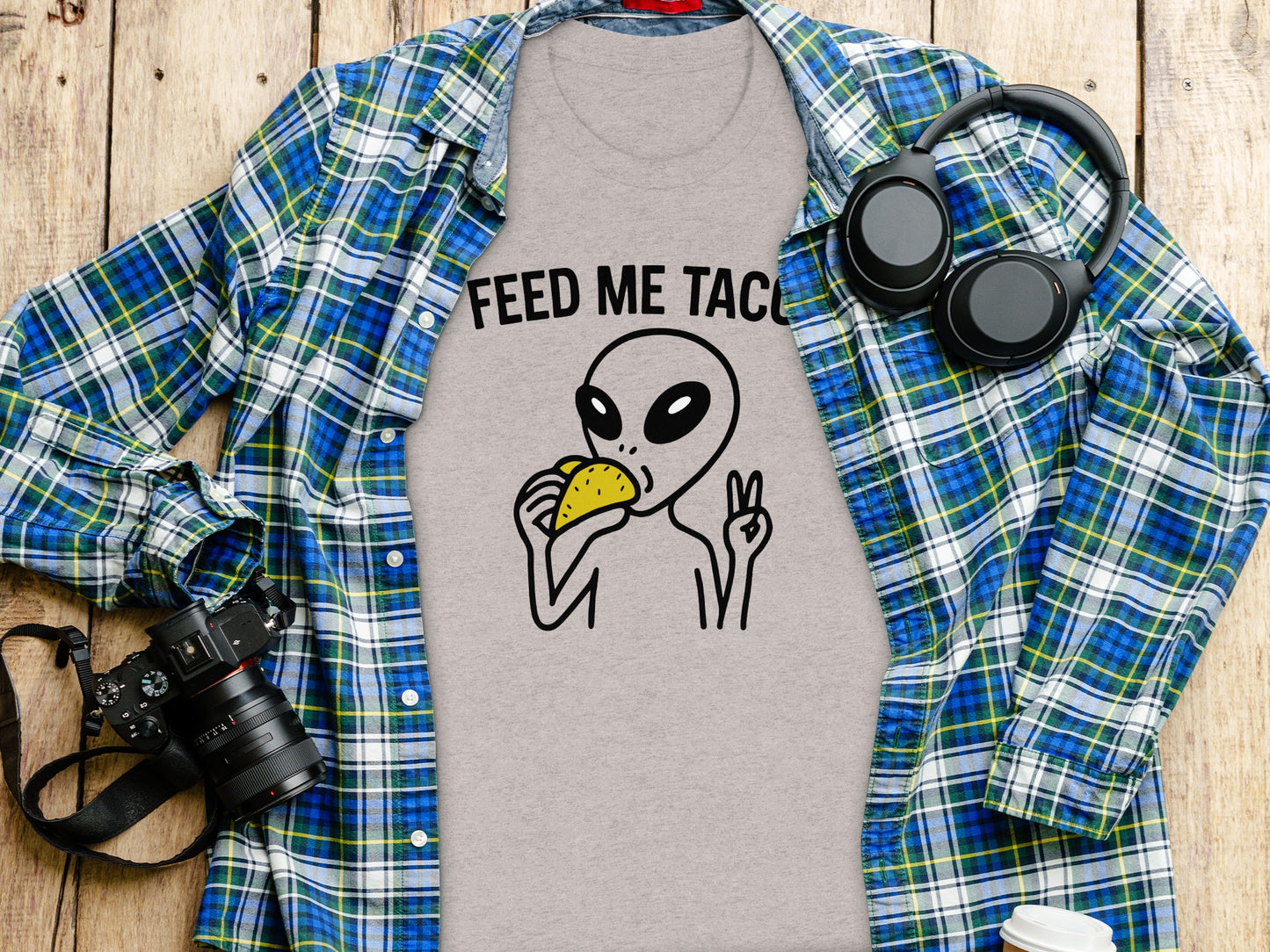 Feed Me Tacos Alien Graphic Tee Shirt