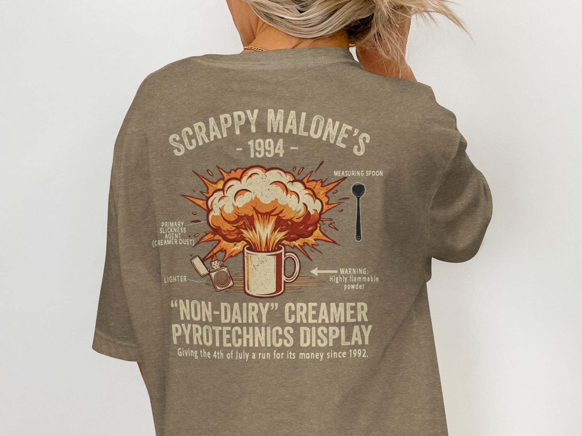 T-shirt with "Scrappy Malone's" logo and a retro explosion design.