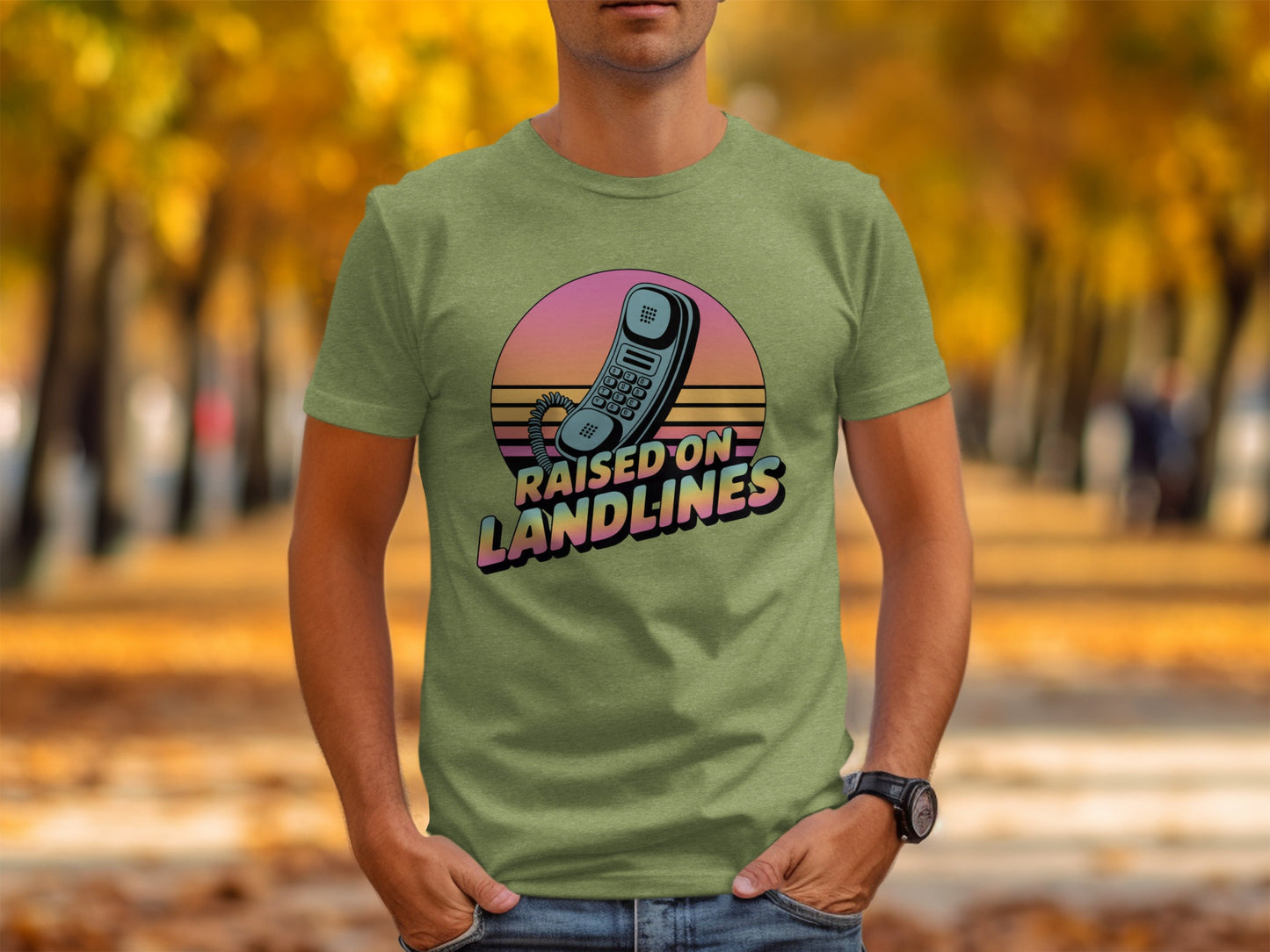 Funny Raised On Landlines Retro Graphic T-Shirt Product