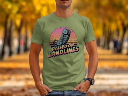 Funny Raised On Landlines Retro Graphic T-Shirt Product