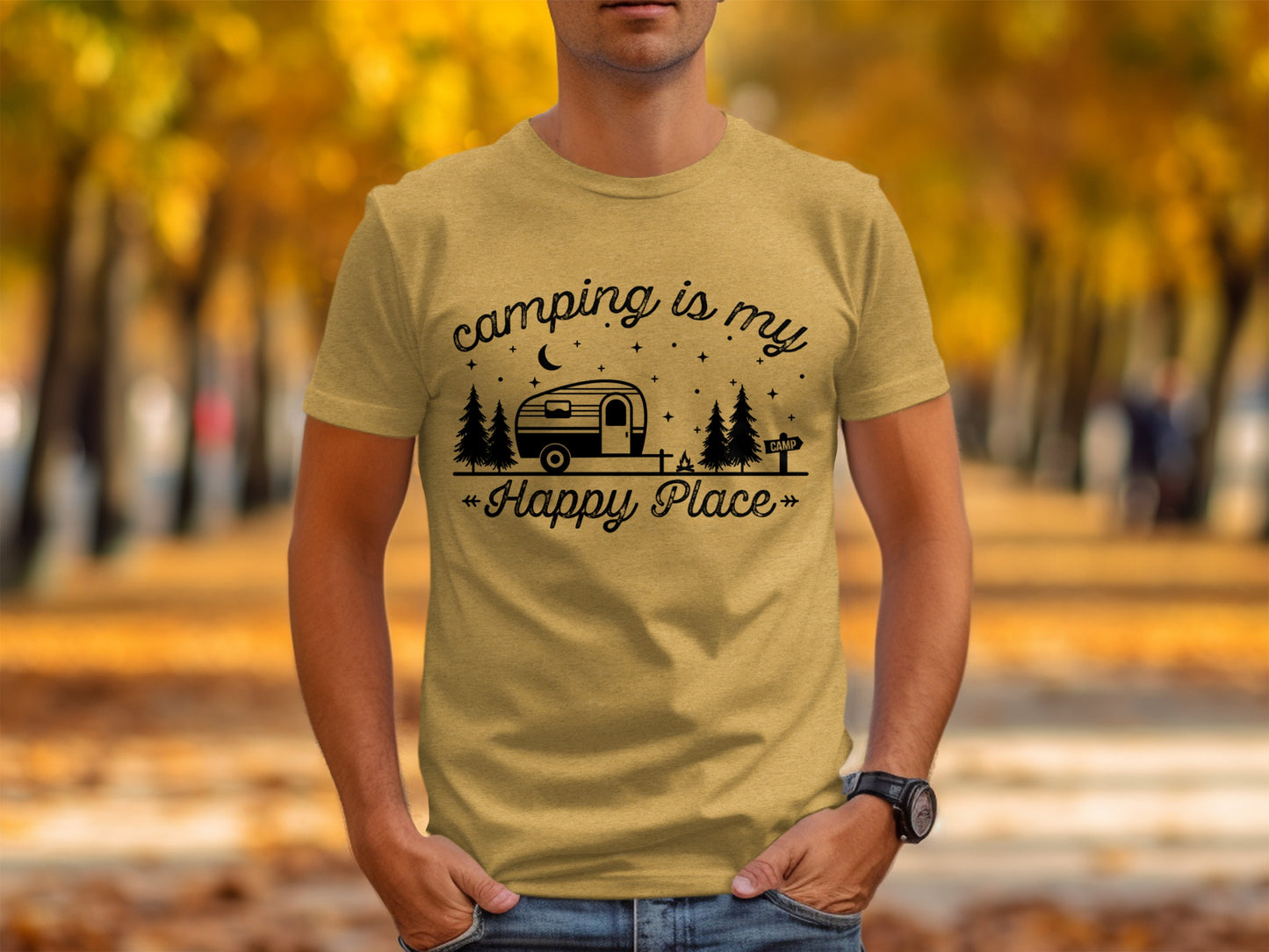 Camping Is My Happy Place Adventure Graphic T-Shirt T-Shirt - Outdoor & Adventure Collection - Mile Marker 16 Gear by Cloud 16 Clothing Co.
