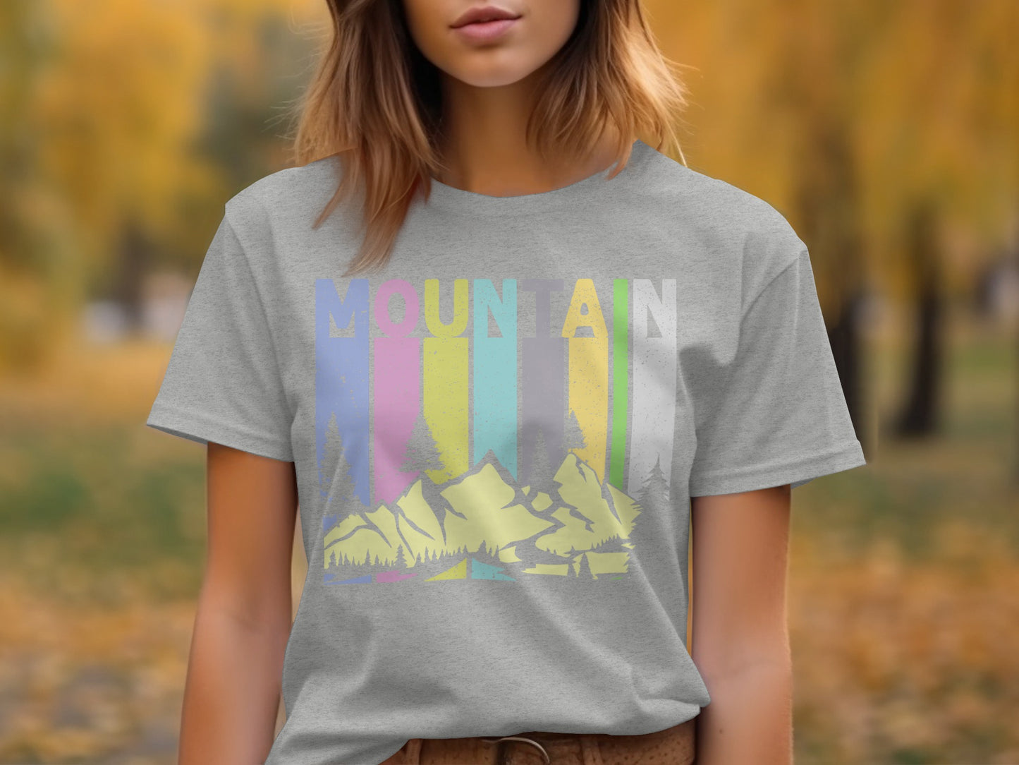 Colorful Mountain Graphic Design T-Shirt for Outdoors