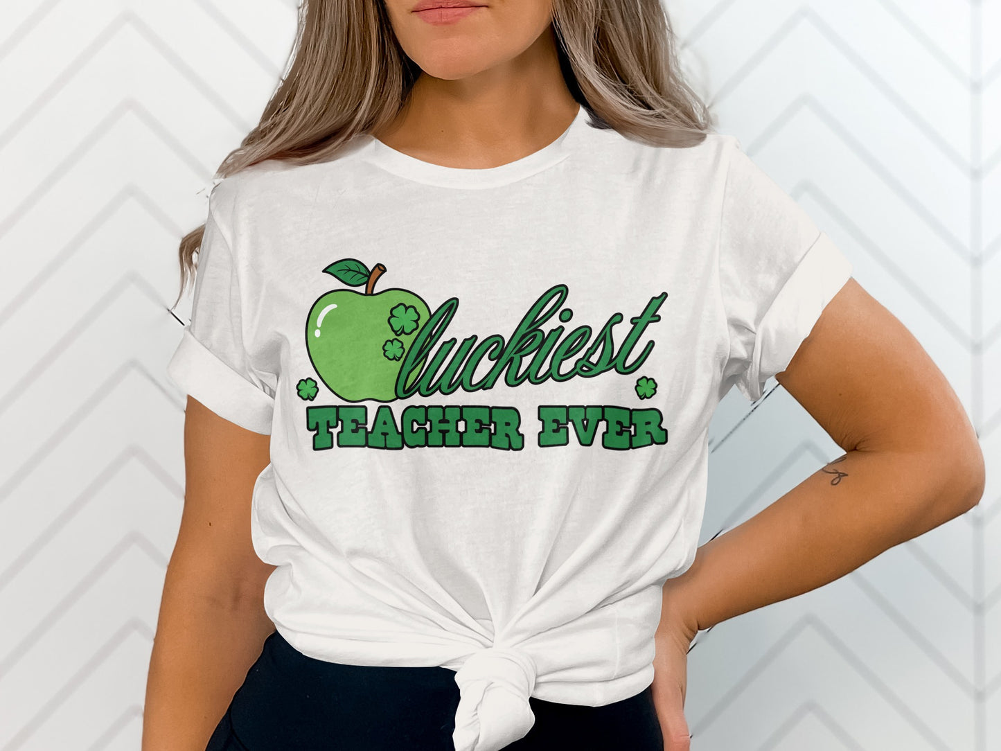 Luckiest Teacher Ever Green Apple Graphic Tee