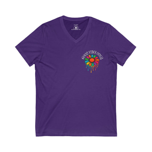 Good Vibes Only V-Neck Tee - Unisex Summer Festival Shirt