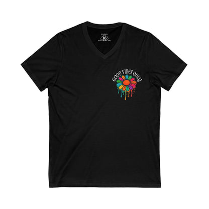 Good Vibes Only V-Neck Tee - Unisex Summer Festival Shirt