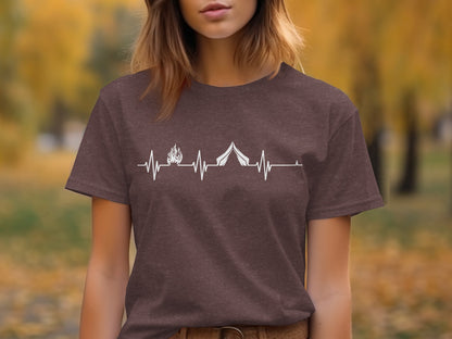 Camping Heartbeat With Tent Plus Fire Summer Camp T-Shirt T-Shirt - Outdoor & Adventure Collection - Mile Marker 16 Gear by Cloud 16 Clothing Co.