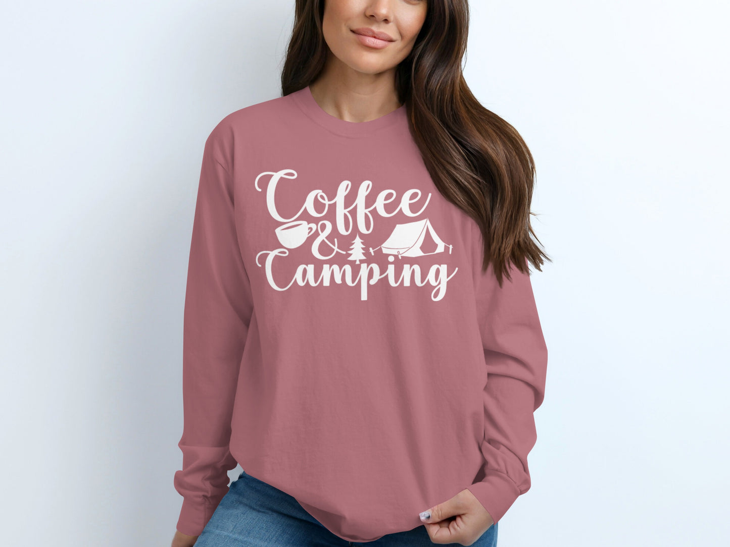 Coffee and Camping Adventure Design Long Sleeve T-Shirt Long Sleeve Tee - Outdoor & Adventure Collection - Mile Marker 16 Gear by Cloud 16 Clothing Co.