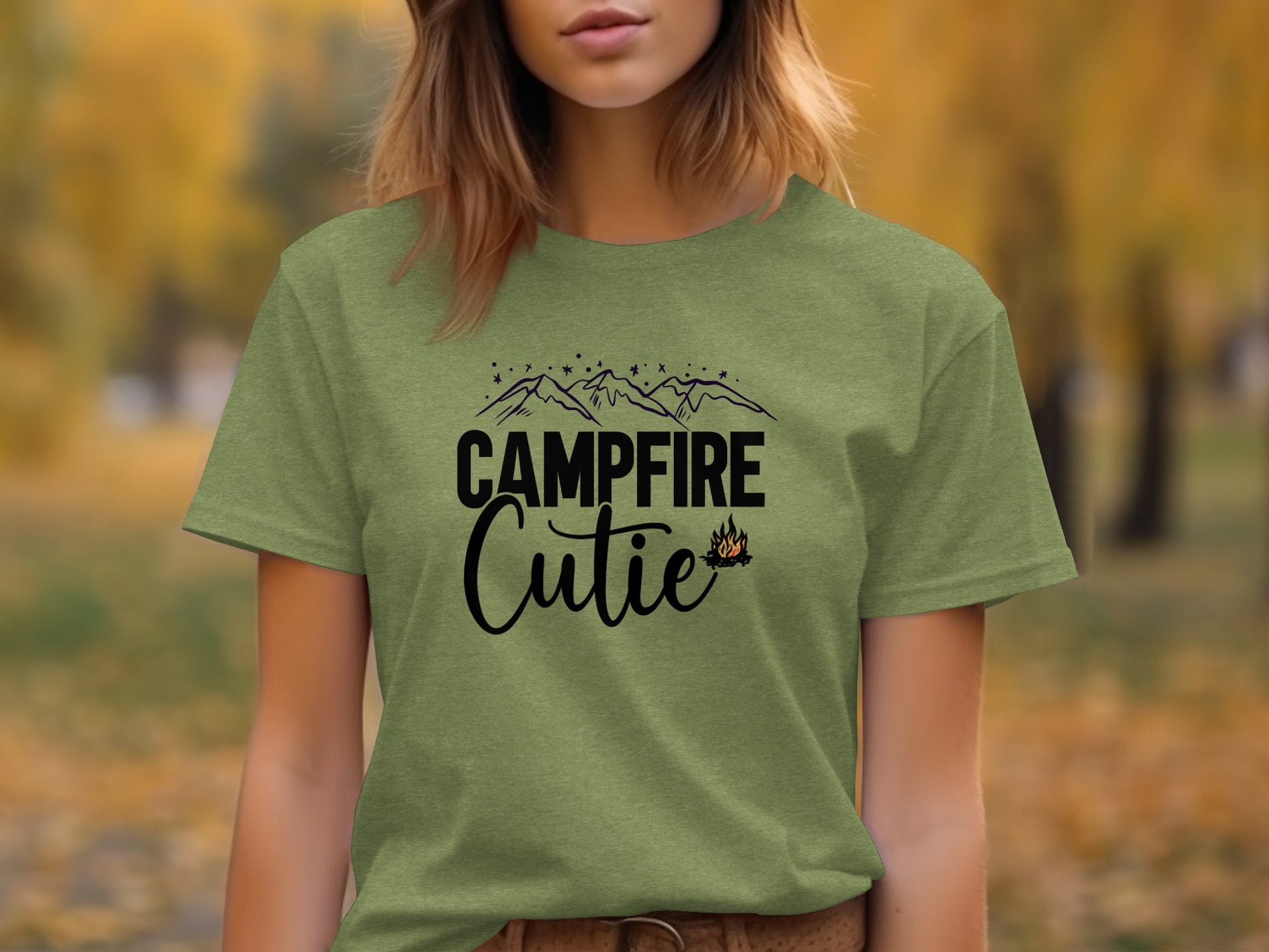 Campfire Cutie with Mountain Print Graphic Novelty T-Shirt T-Shirt - Outdoor & Adventure Collection - Mile Marker 16 Gear by Cloud 16 Clothing Co.