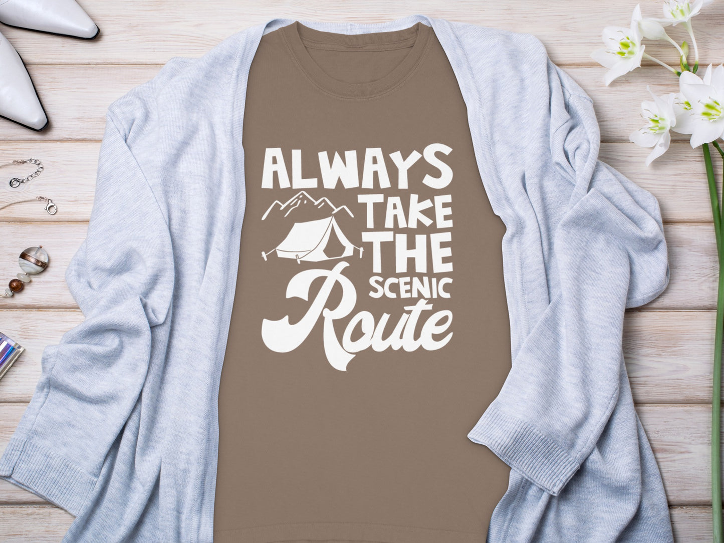 Always Take The Scenic Route Camping Themed Shirt