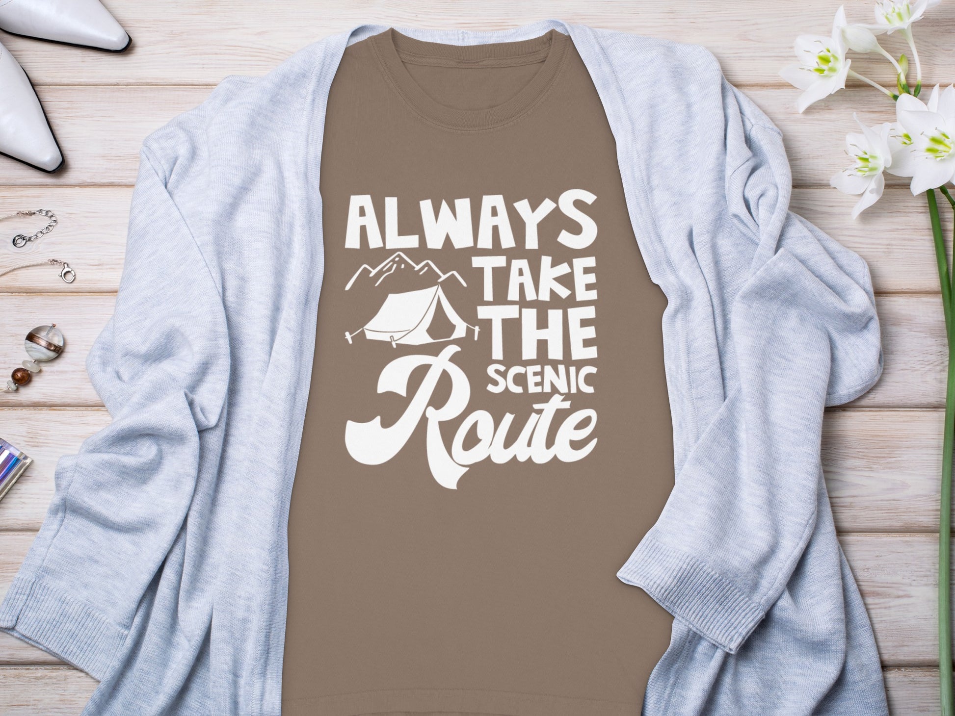 Always Take The Scenic Route Camping Themed Shirt