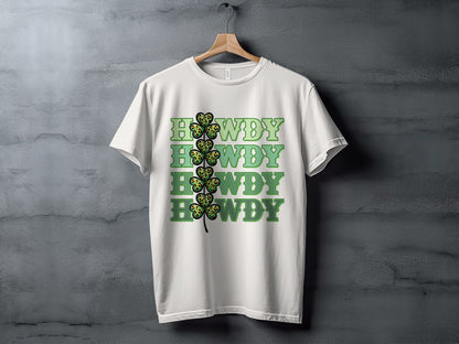 Howdy Green Text Clover Design T-Shirt이