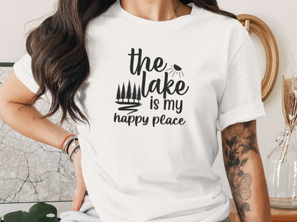 The Lake Is My Happy Place With Trees Graphic T-Shirt T-Shirt - Outdoor & Adventure Collection - Mile Marker 16 Gear by Cloud 16 Clothing Co.