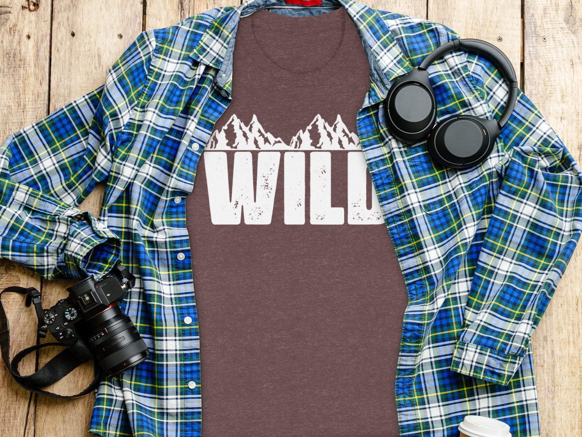 White Wild Text with Mountains Graphic Design T-Shirt T-Shirt - Outdoor & Adventure Collection - Mile Marker 16 Gear by Cloud 16 Clothing Co.