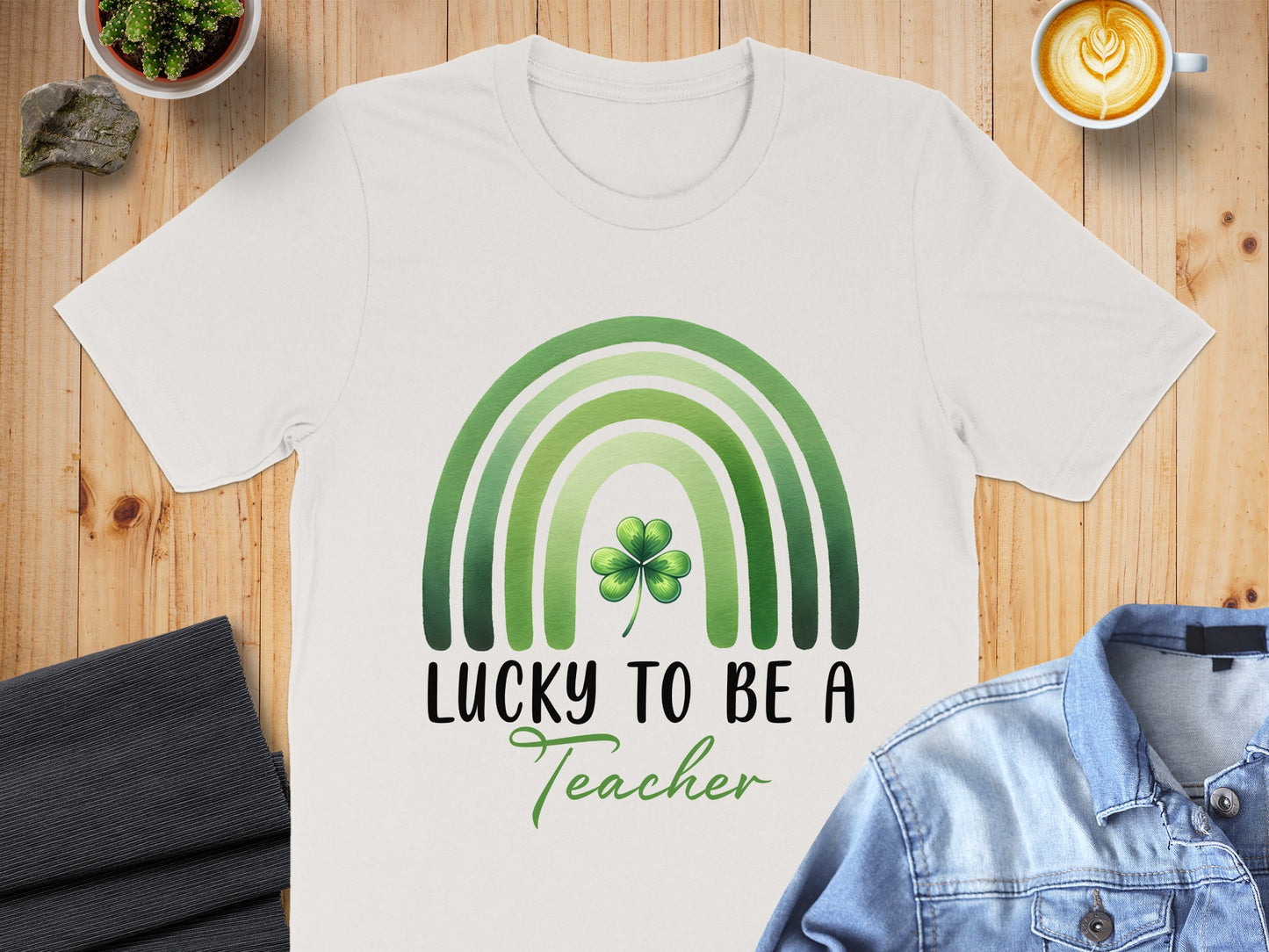 Lucky To Be A Teacher Rainbow and Shamrock Shirt