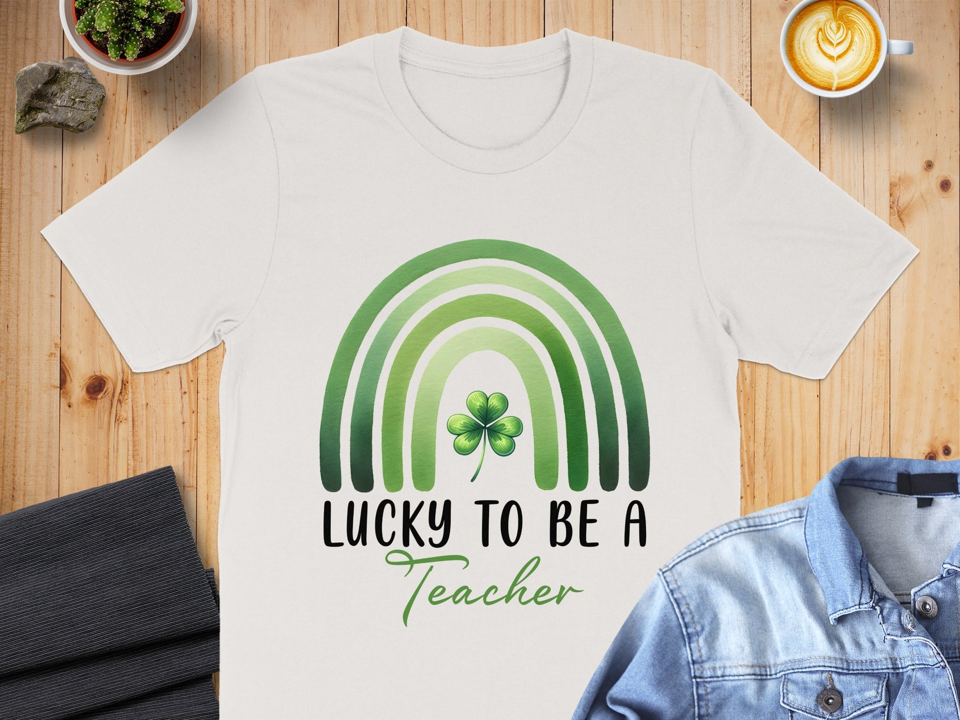 Lucky To Be A Teacher Rainbow and Shamrock Shirt