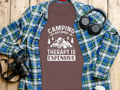 Camping Because Therapy Is Expensive Graphic T-Shirt T-Shirt - Outdoor & Adventure Collection - Mile Marker 16 Gear by Cloud 16 Clothing Co.