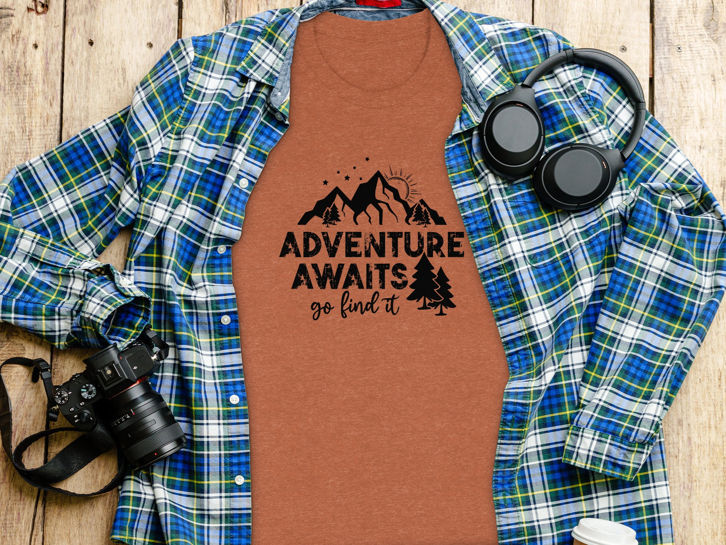 Adventure Awaits Go Find It Mountains Trees and Sun T-Shirt T-Shirt - Outdoor & Adventure Collection - Mile Marker 16 Gear by Cloud 16 Clothing Co.