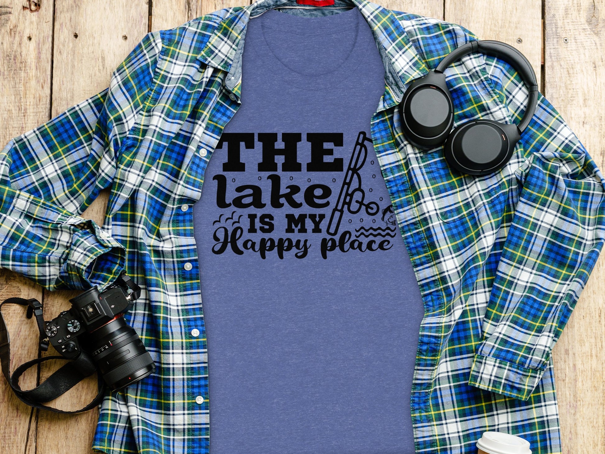 The Lake Is My Happy Place Fishing Illustration T-Shirt T-Shirt - Outdoor & Adventure Collection - Mile Marker 16 Gear by Cloud 16 Clothing Co.