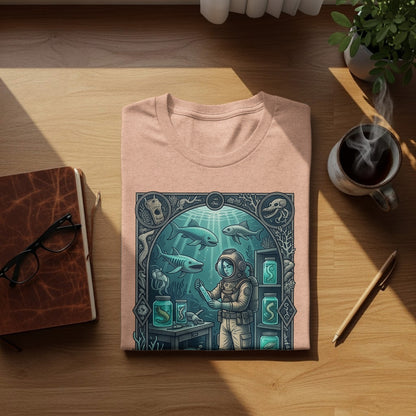 T-shirt with an underwater scene featuring an astronaut and marine life.