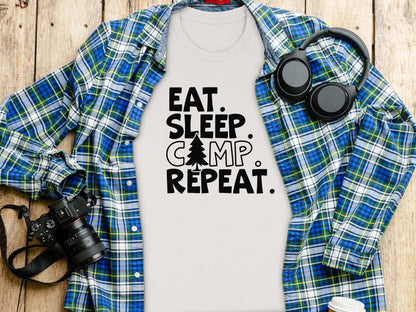Eat Sleep Camp Repeat With Pine Tree Graphic T-Shirt T-Shirt - Outdoor & Adventure Collection - Mile Marker 16 Gear by Cloud 16 Clothing Co.