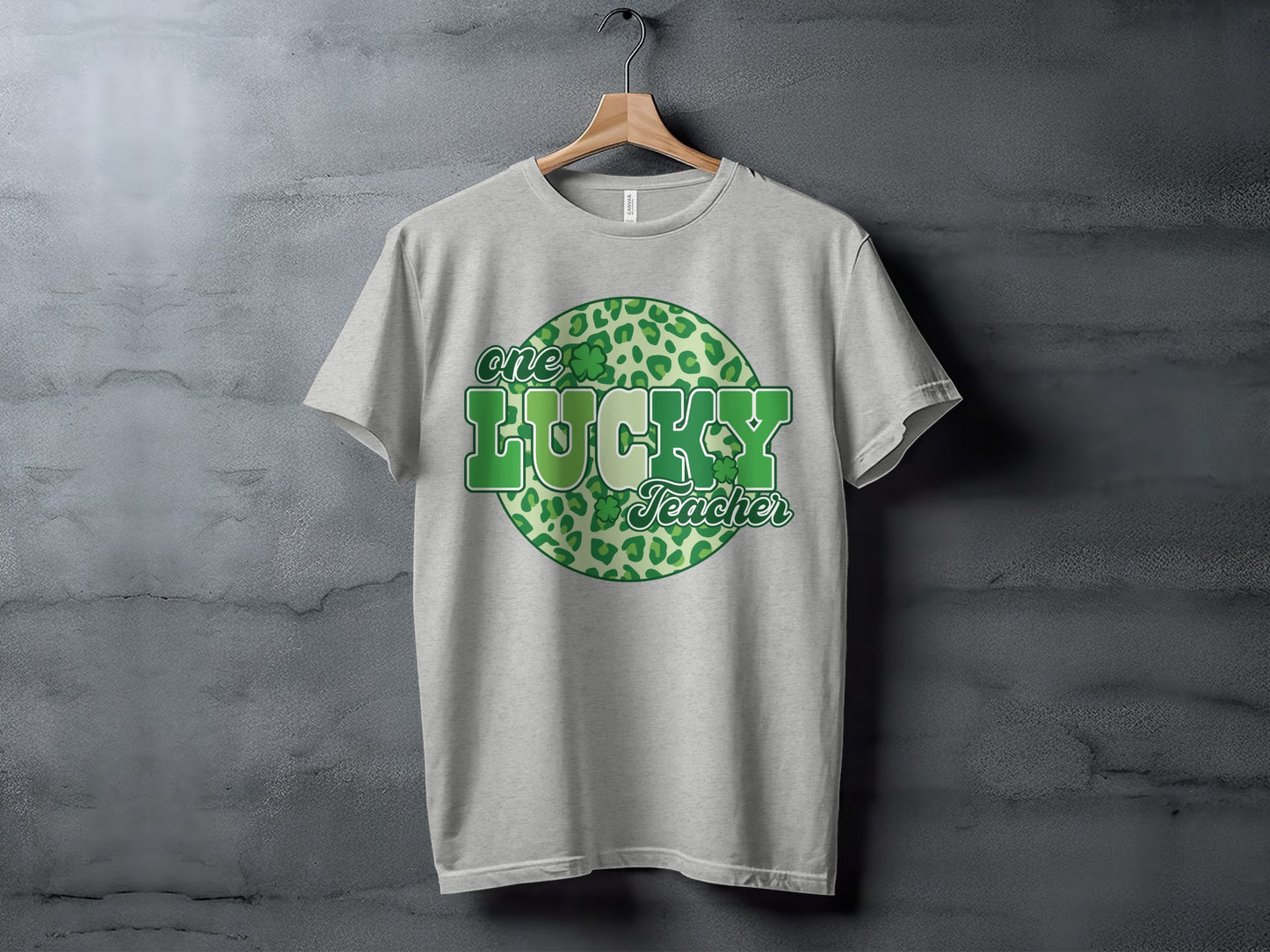 One Lucky Teacher Green Leopard Print T-Shirt