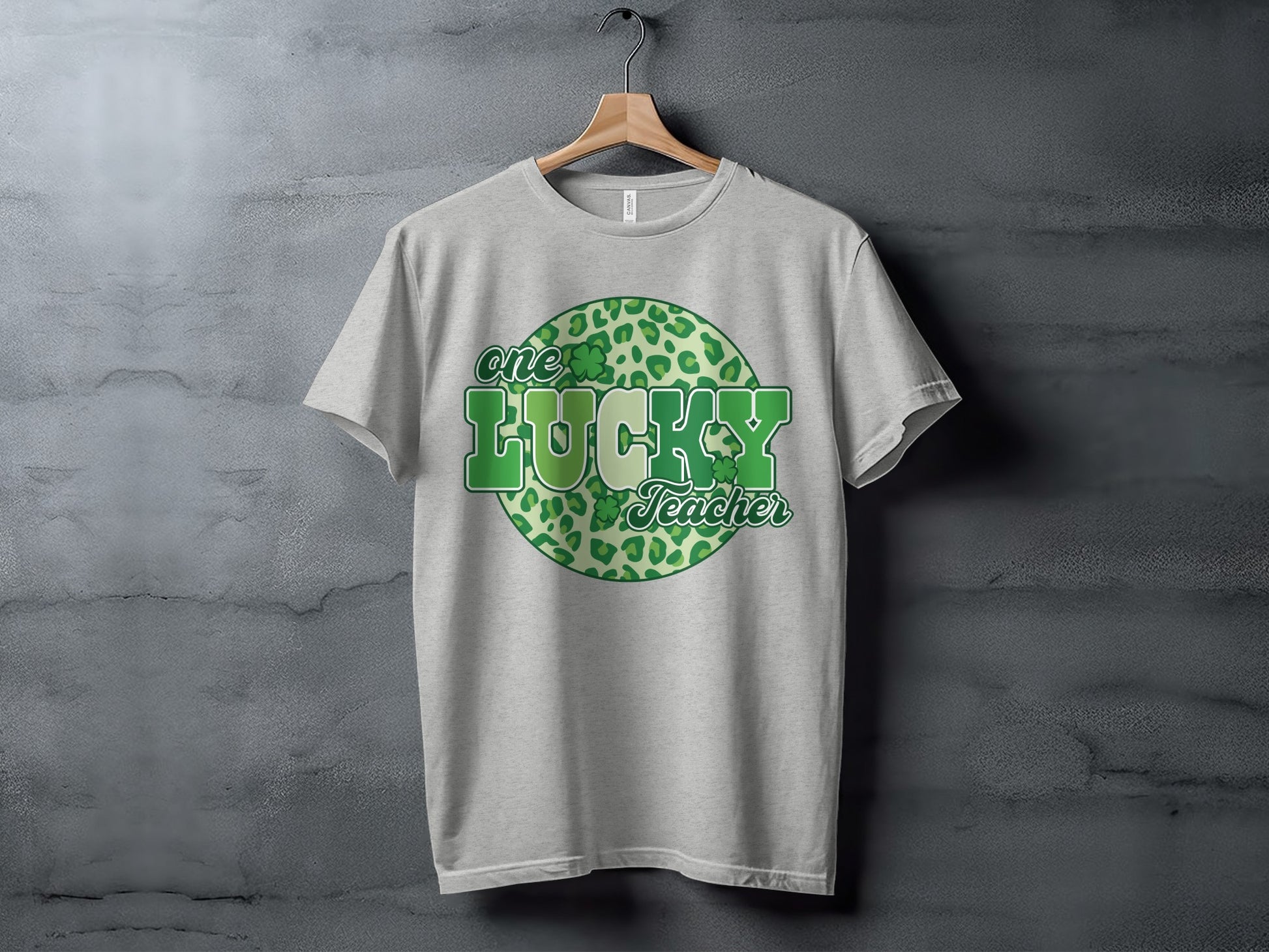 One Lucky Teacher Green Leopard Print T-Shirt