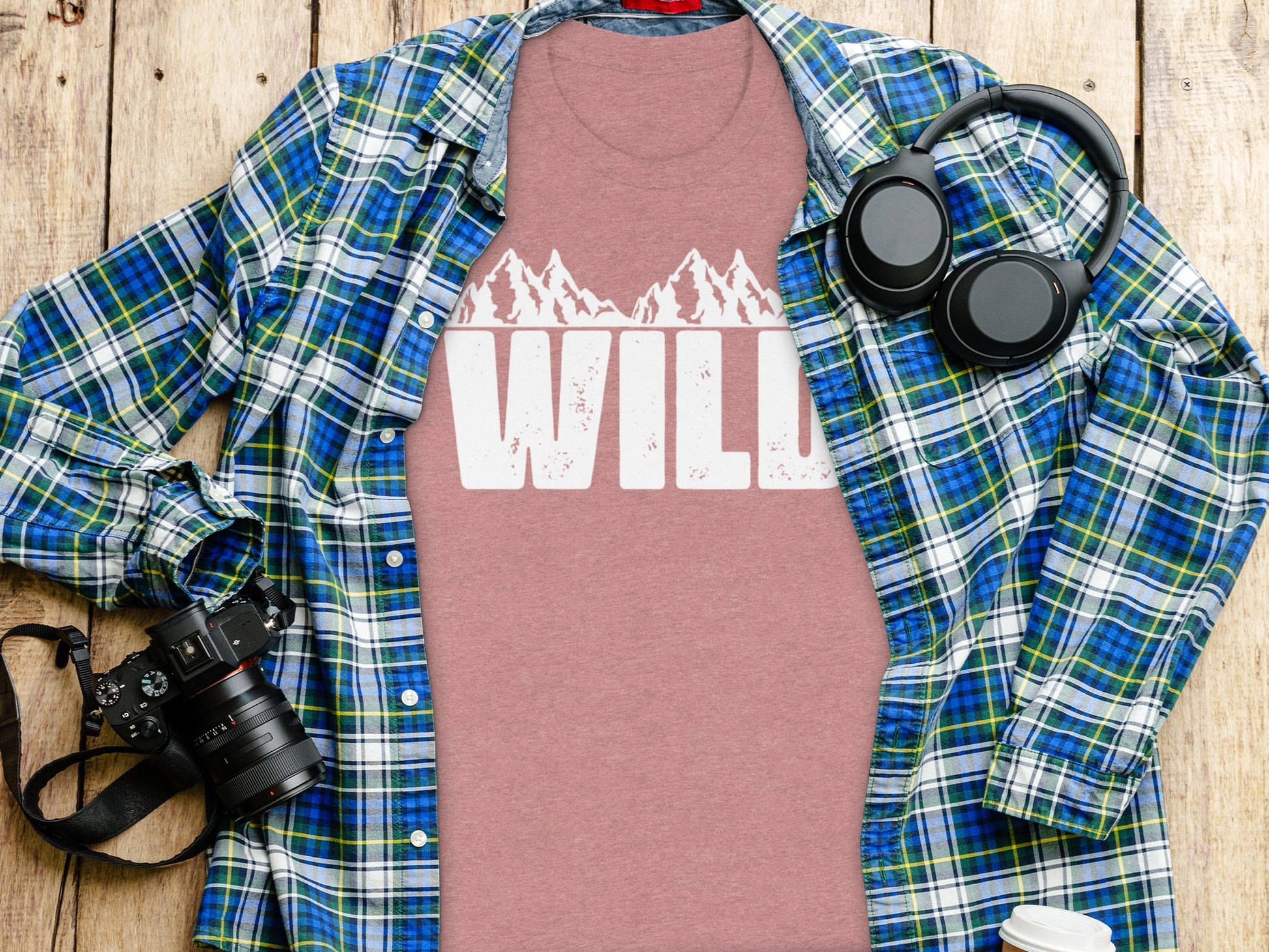 White Wild Text with Mountains Graphic Design T-Shirt T-Shirt - Outdoor & Adventure Collection - Mile Marker 16 Gear by Cloud 16 Clothing Co.