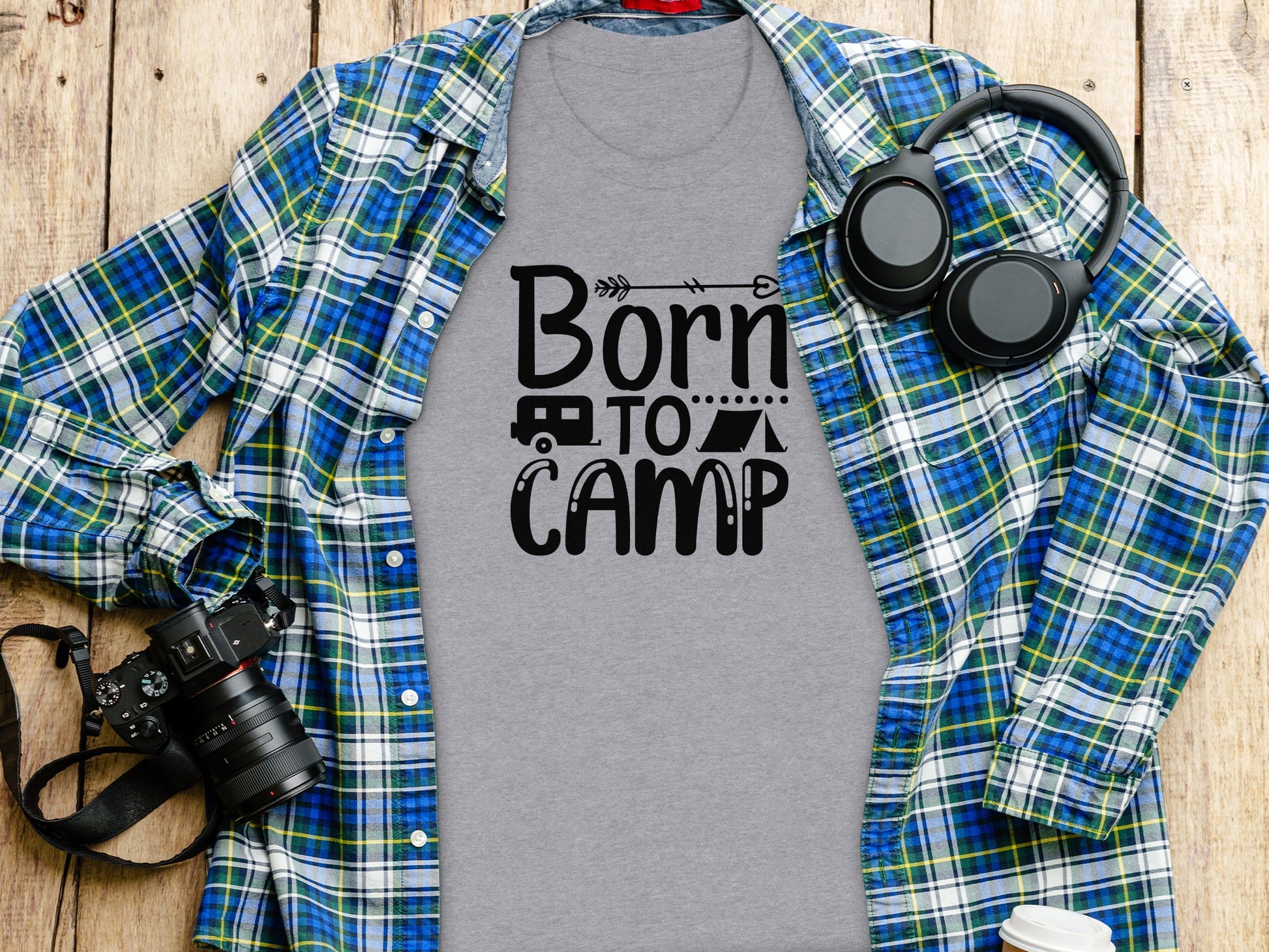 Born To Camp With Tent And Camper Fun Outdoors T-Shirt T-Shirt - Outdoor & Adventure Collection - Mile Marker 16 Gear by Cloud 16 Clothing Co.