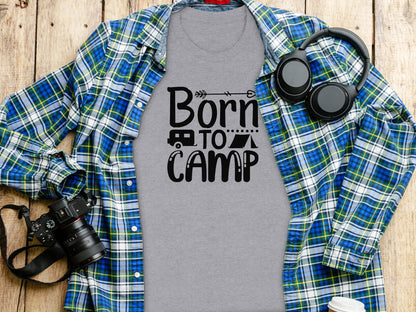 Born To Camp With Tent And Camper Fun Outdoors T-Shirt T-Shirt - Outdoor & Adventure Collection - Mile Marker 16 Gear by Cloud 16 Clothing Co.