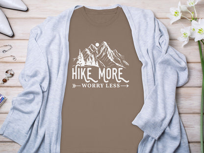 Hike More Worry Less Mountain Design Funny Outdoor Long Sleeve T-Shirt Long Sleeve Tee - Outdoor & Adventure Collection - Mile Marker 16 Gear by Cloud 16 Clothing Co.