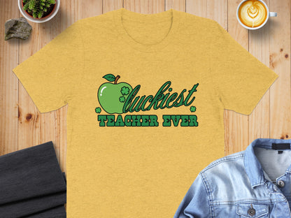 Luckiest Teacher Ever Apple and Clover T-Shirt