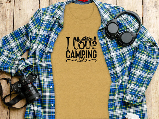 I Love Camping With Heart Graphic Novelty Camping T-Shirt T-Shirt - Outdoor & Adventure Collection - Mile Marker 16 Gear by Cloud 16 Clothing Co.