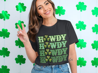 Howdy Howdy Howdy Green Lettering and Shamrock Shirt