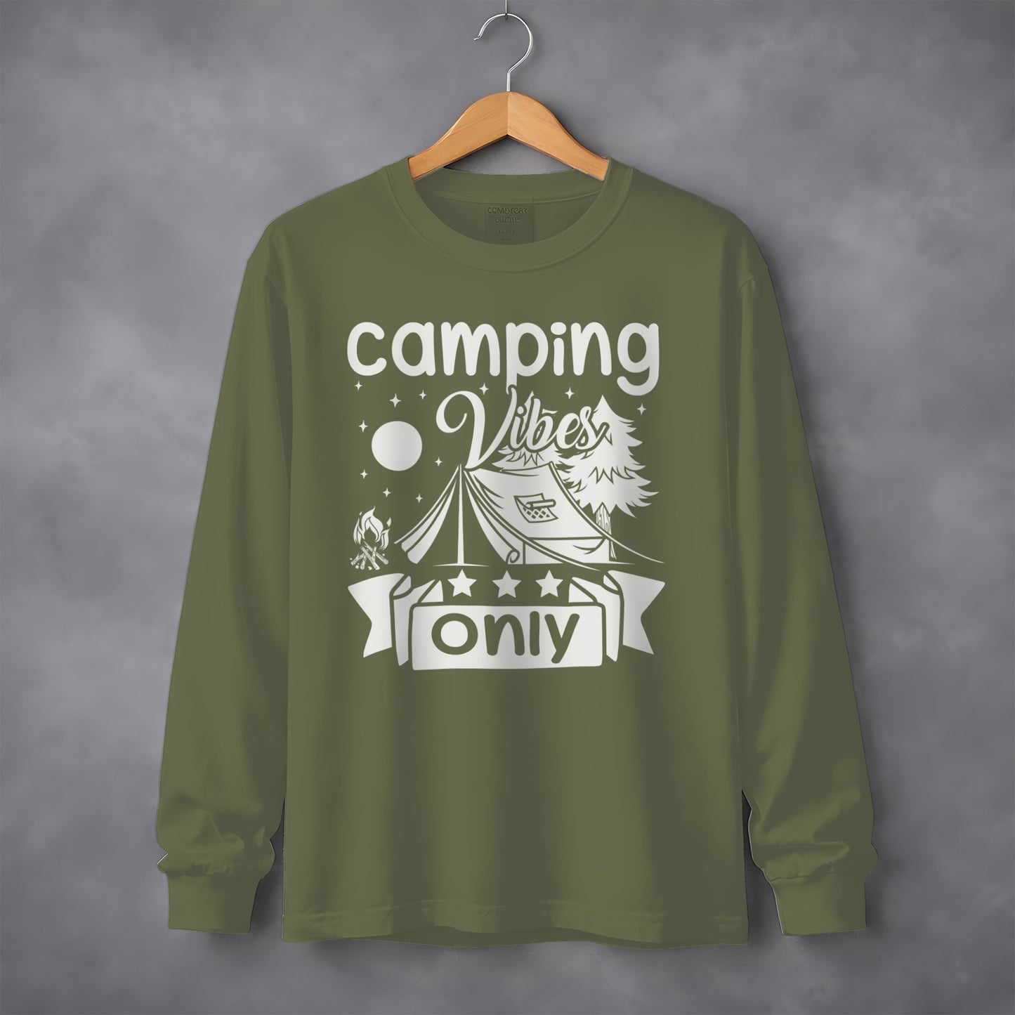 Camping Vibes Stars Only With Tent Graphic Long Sleeve T-Shirt Long Sleeve Tee - Outdoor & Adventure Collection - Mile Marker 16 Gear by Cloud 16 Clothing Co.