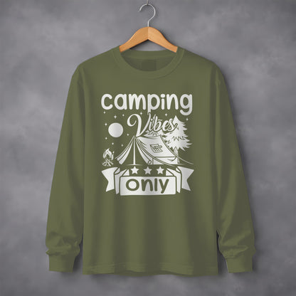 Camping Vibes Stars Only With Tent Graphic Long Sleeve T-Shirt Long Sleeve Tee - Outdoor & Adventure Collection - Mile Marker 16 Gear by Cloud 16 Clothing Co.
