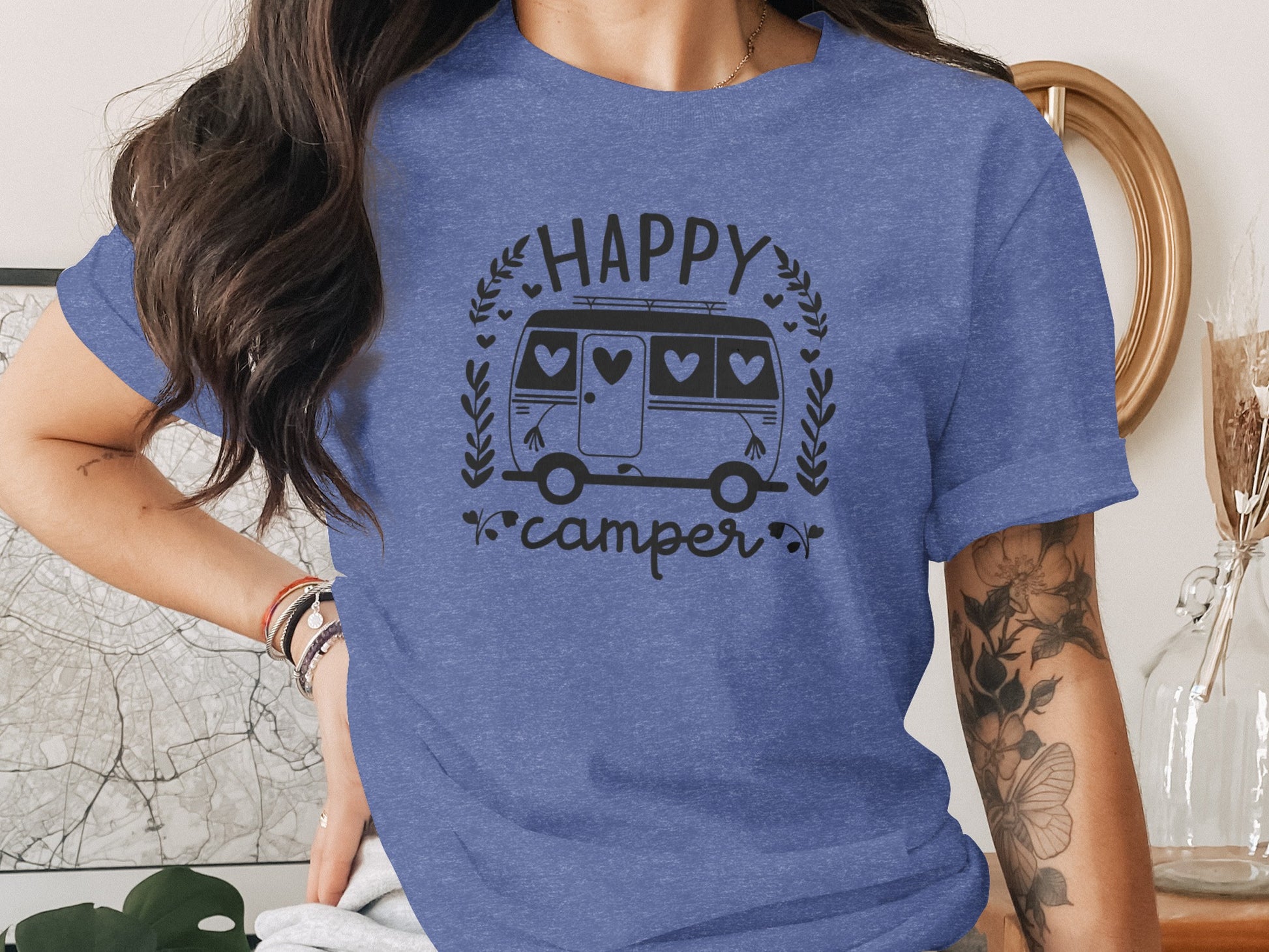 Happy Camper Campervan Love Hearts Outdoor Trip Design T-Shirt T-Shirt - Outdoor & Adventure Collection - Mile Marker 16 Gear by Cloud 16 Clothing Co.