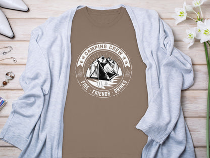 Camping Crew Fire Friends Drinks Graphic T-shirt