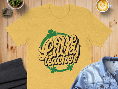One Lucky Teacher Clover Graphic Tee Shirt Design