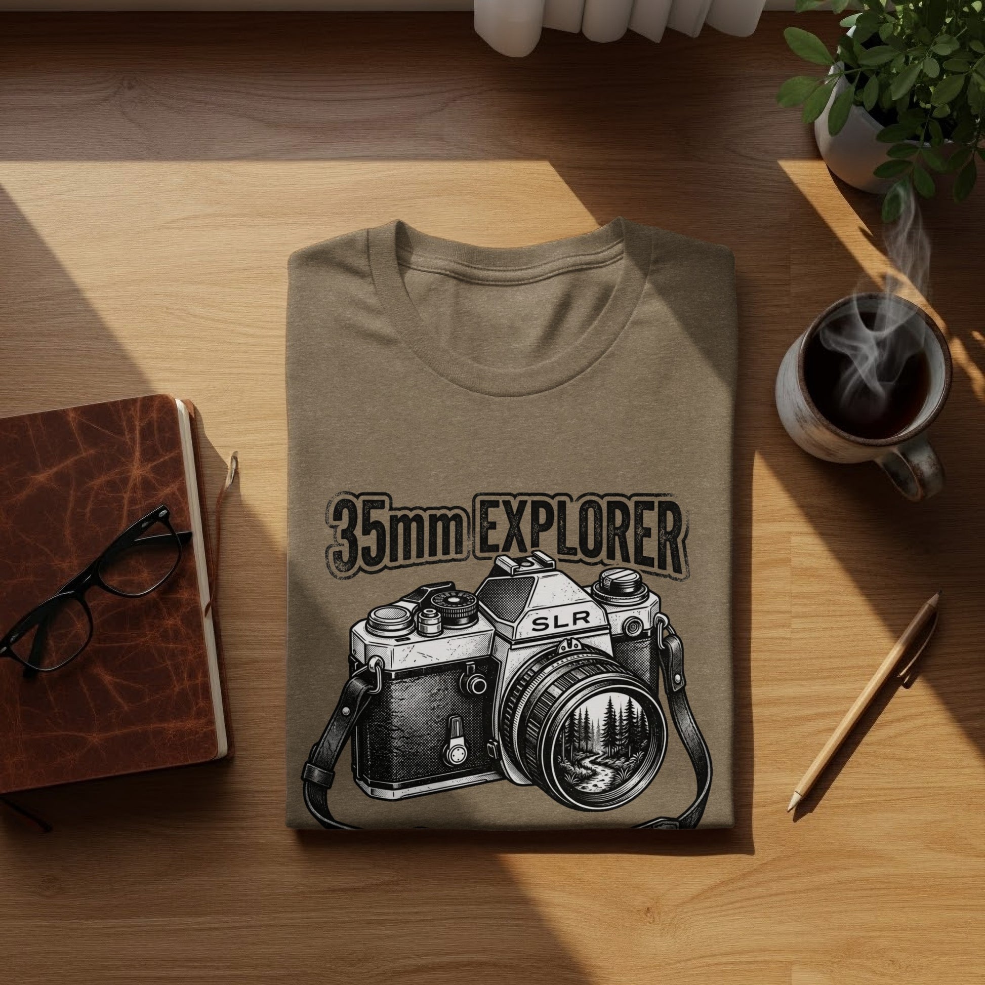 35mm Explorer Detour | Vintage Outdoor Apparel: T-shirt with graphic of vintage 35mm SLR camera and text "35mm EXPLORER".