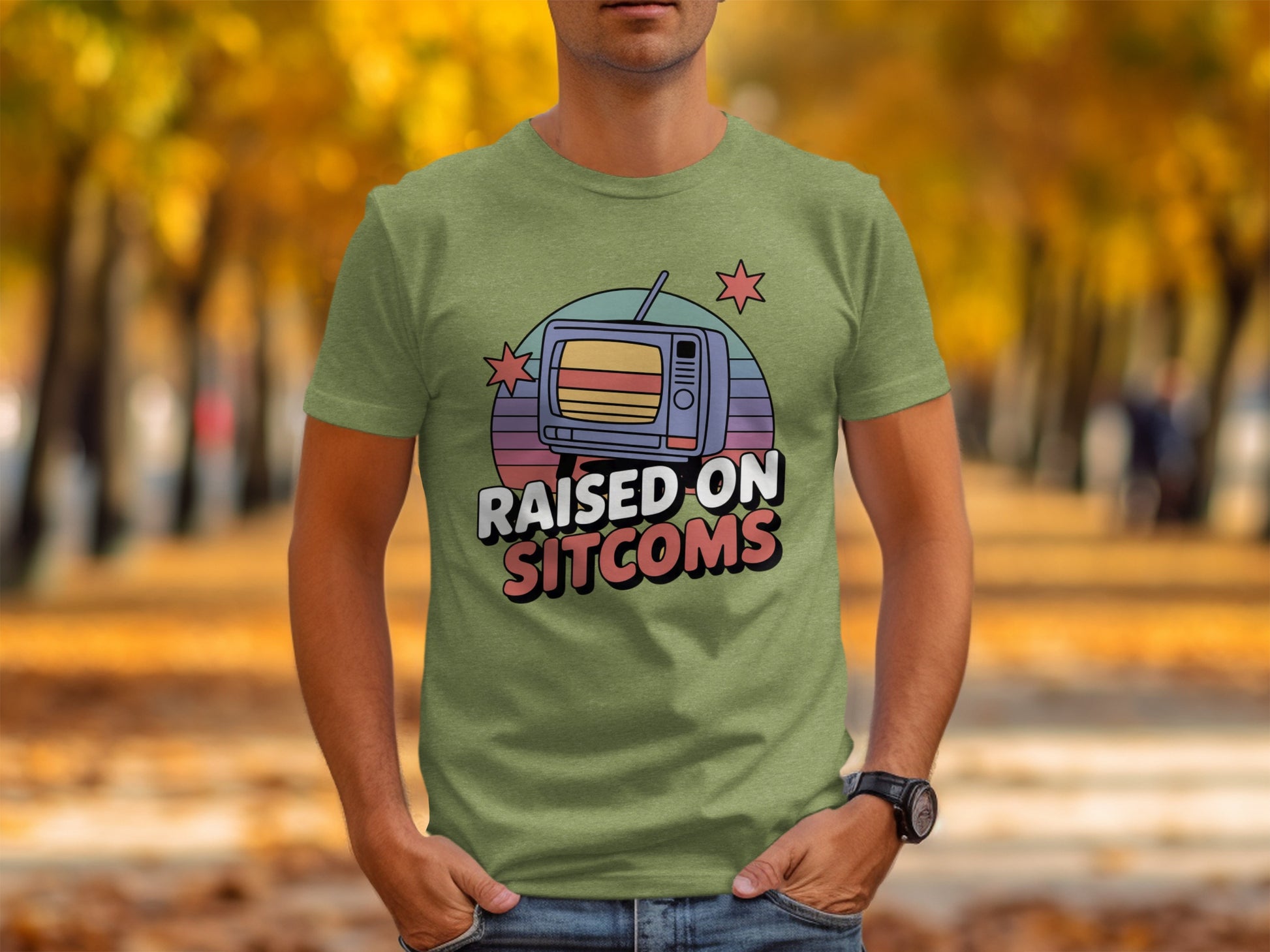 Raised On Sitcoms Retro Style Graphic Tee
