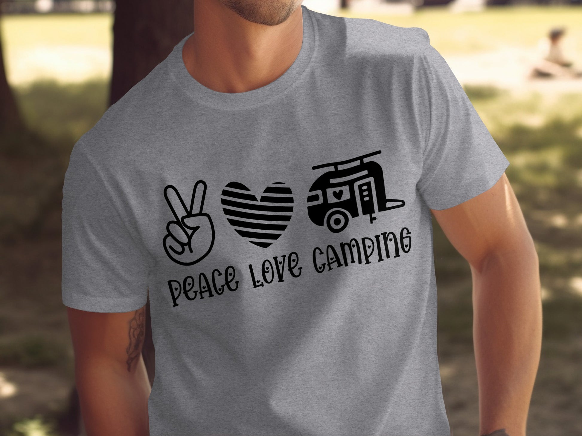 Peace Love Camping Symbol Design Graphic Novelty T-Shirt T-Shirt - Outdoor & Adventure Collection - Mile Marker 16 Gear by Cloud 16 Clothing Co.
