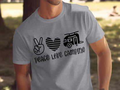 Peace Love Camping Symbol Design Graphic Novelty T-Shirt T-Shirt - Outdoor & Adventure Collection - Mile Marker 16 Gear by Cloud 16 Clothing Co.