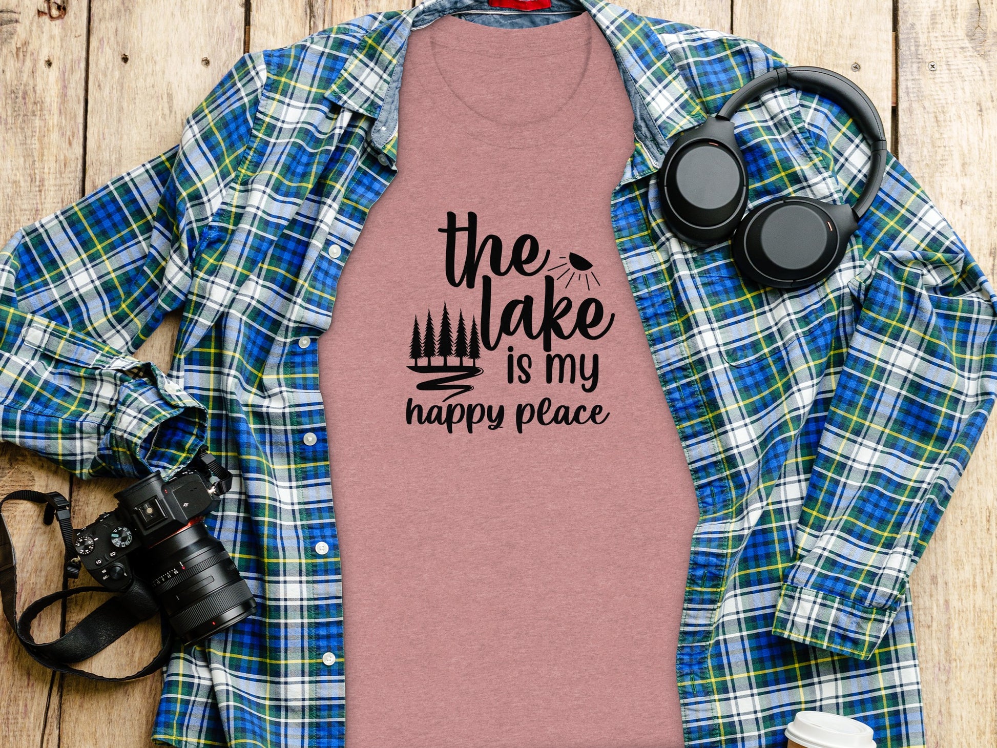 The Lake Is My Happy Place With Trees Graphic T-Shirt T-Shirt - Outdoor & Adventure Collection - Mile Marker 16 Gear by Cloud 16 Clothing Co.